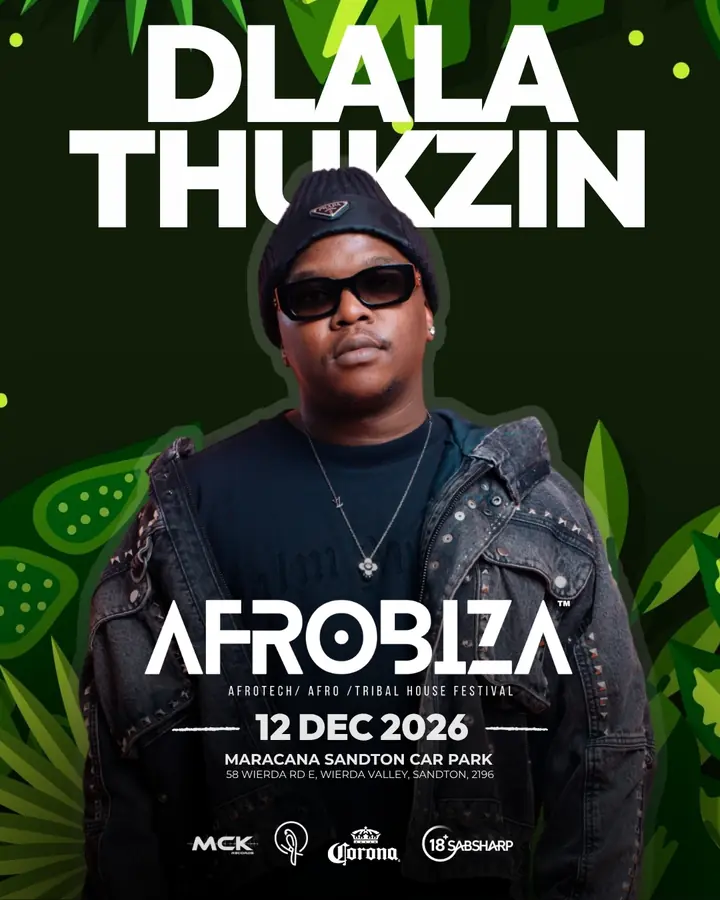Afrobiza 12 Dec 2026 poster featuring Dlala Thukzin, Maracana Sandton Car Park